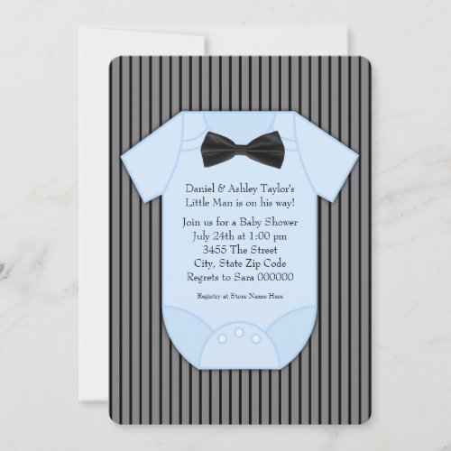 Pinstripe Black Blue Baby Boy Shower Invitations