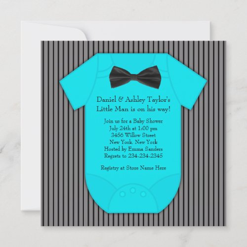 Pinstripe Black Blue Baby Boy Shower Invitation