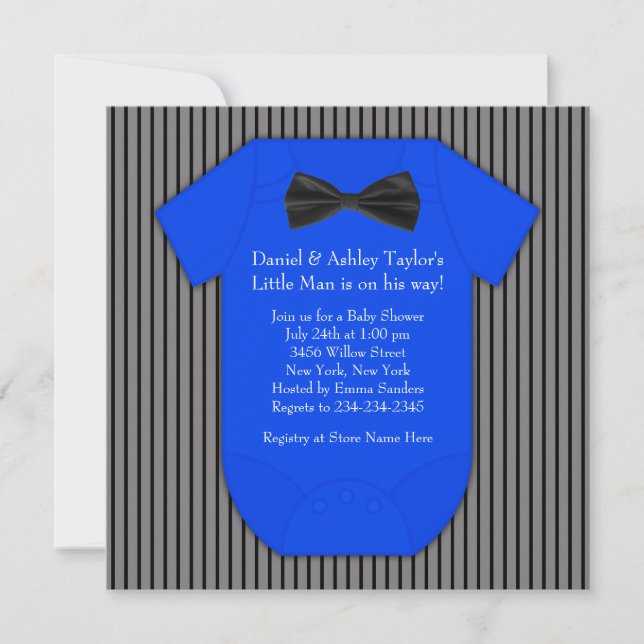 Pinstripe Black Blue Baby Boy Shower Invitation (Front)