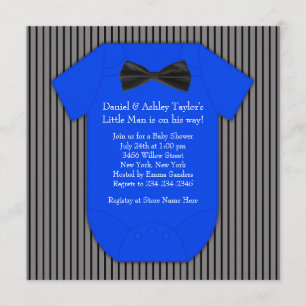 Pinstripe Black Blue Baby Boy Shower Invitation