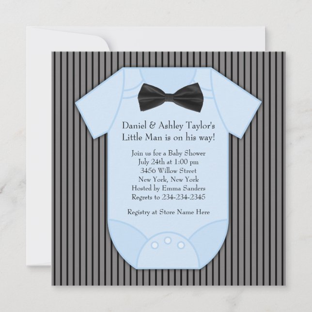 Pinstripe Black Blue Baby Boy Shower Invitation (Front)