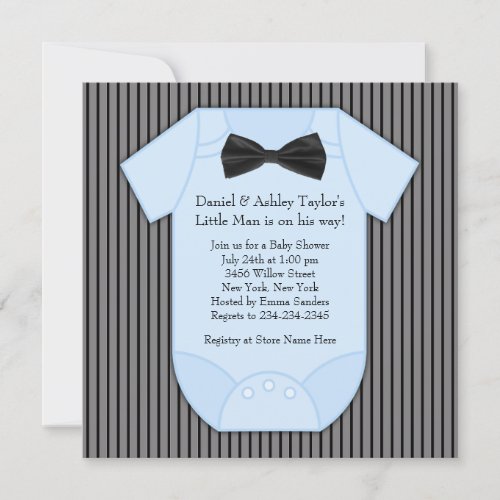 Pinstripe Black Blue Baby Boy Shower Announcement
