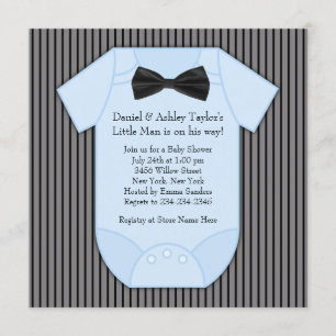Pinstripe Black Blue Baby Boy Shower Invitation