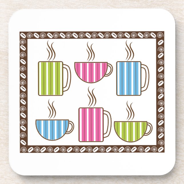 Pinstripe Coffee Cups Beverage Coaster (Front)