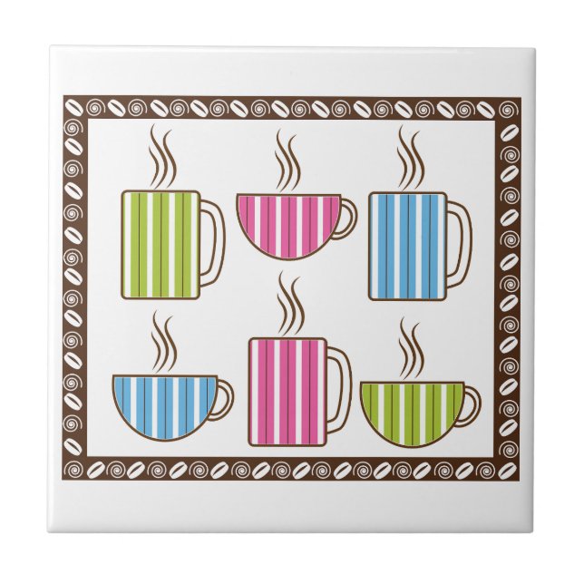 Pinstripe Coffee Cups Ceramic Tile (Front)