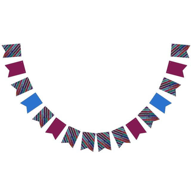 Pinstripe Contemporary Wine Blue / Mixed Design Bunting Flags (All)