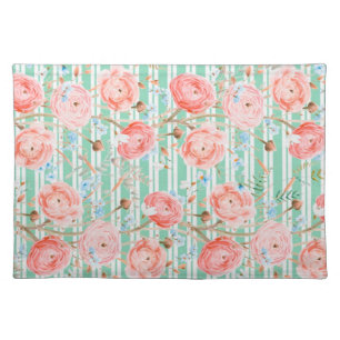 Pinstripe Floral Pattern Cloth Placemat