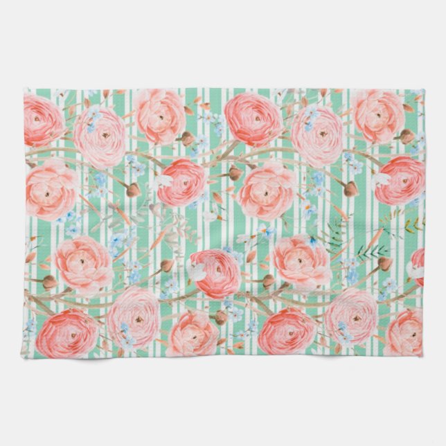 Pinstripe Floral Pattern Kitchen Towel (Horizontal)