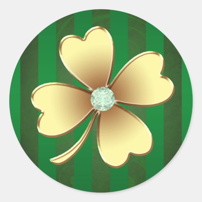 Pinstripe Gold Jeweled Shamrock Stickers (Front)