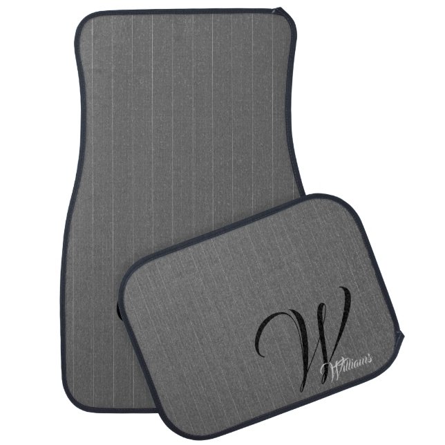 Pinstripe Gray Monogram Car Floor Mat (Set)