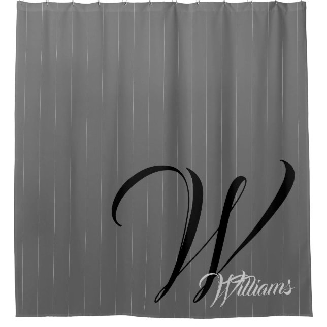 Pinstripe Gray Monogram Shower Curtain (Front)