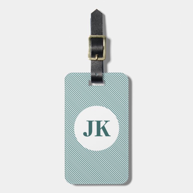 Pinstripe luggage tag with personalizable monogram (Front Vertical)