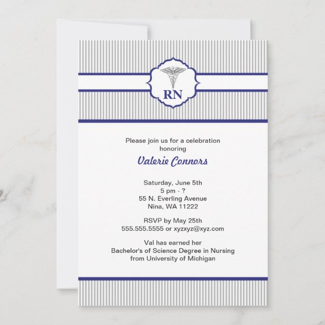 Pinstripe Nurse Graduation Celebration Invites (Front)