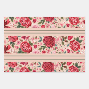 Pinstripe Pink Roses Wrapping Paper Sheets