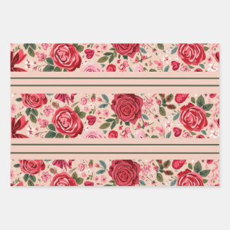 Pinstripe Pink Roses Wrapping Paper Sheets