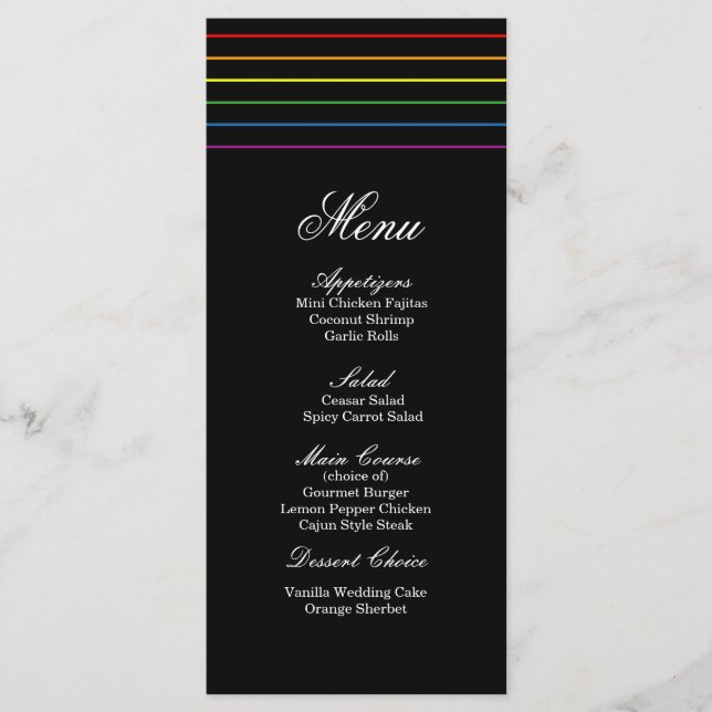 Pinstripe Pride Colors LGBT Wedding Menu (Front)