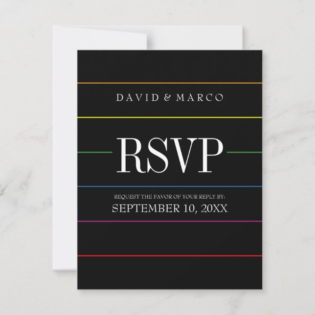 Pinstripe Pride Colors RSVP Gay Wedding (Front)