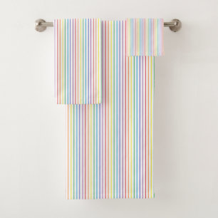 Pinstripe Rainbow White Bath Towel Set