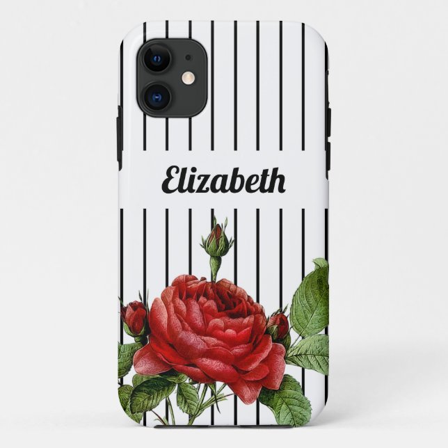 Pinstripe Red Rose Name Case-Mate iPhone Case (Back)