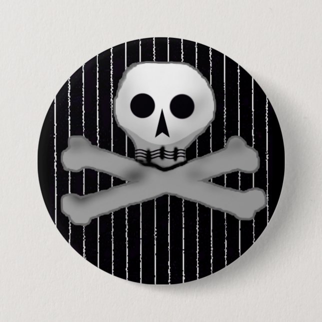 pinstripe skully pinback button (Front)