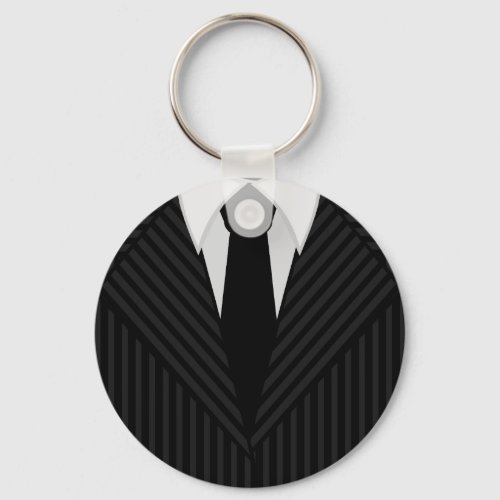 Pinstripe Suit and Tie Mens Classic Round Keyring