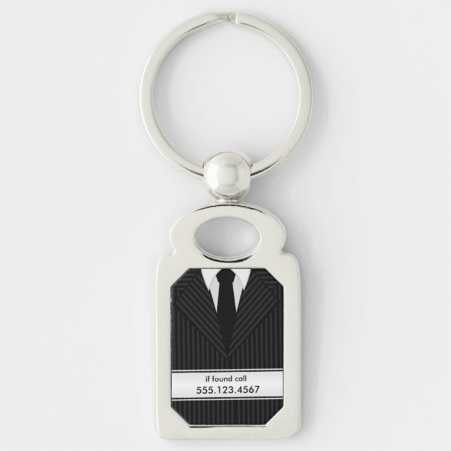 Pinstripe Suit and Tie Metal Rectangle Keyring (Front)
