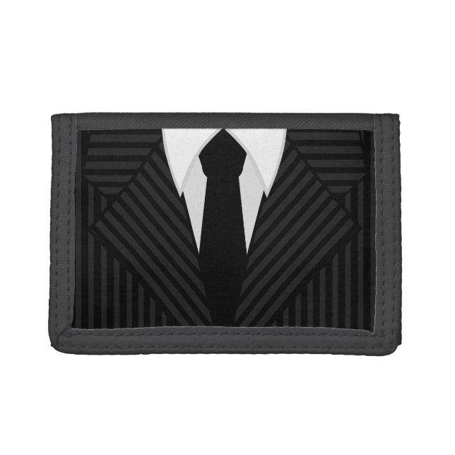 Pinstripe Suit and Tie Trifold Nylon Mens Wallet (Front)