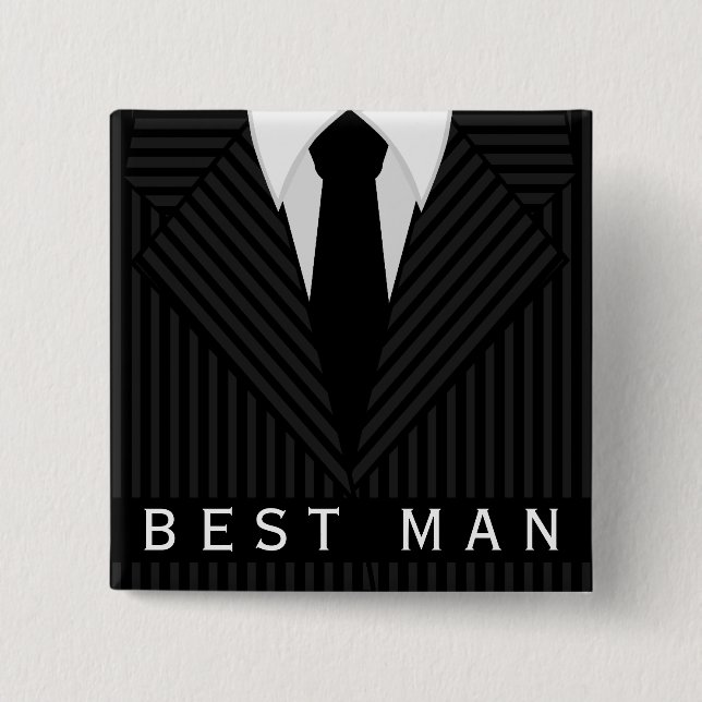 Pinstripe Suit Bachelor Party Best Man Square Pin (Front)
