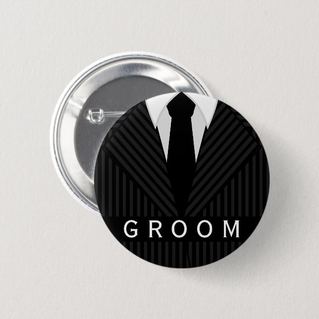 Pinstripe Suit Bachelor Party Groom Round Badges Pinback Button (Front & Back)