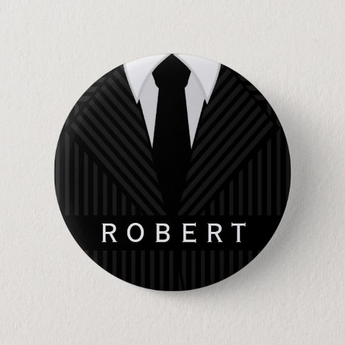 Pinstripe Suit Mens Fashion Round Name Tag Badge Button