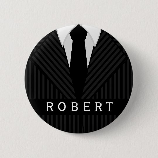 Pinstripe Suit Mens Fashion Round Name Tag Badge Button