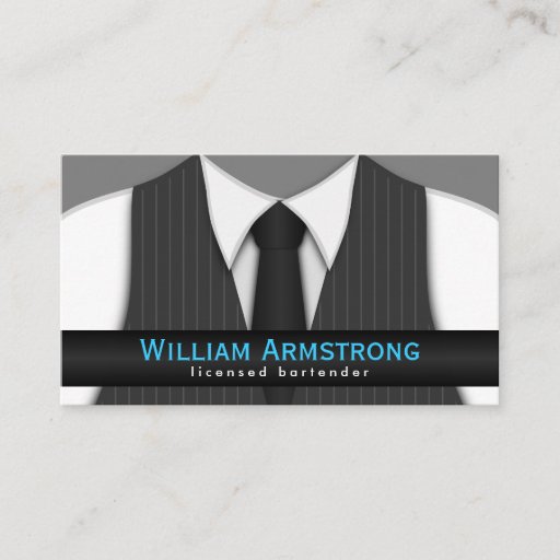 Customizable Pinstripe Suit Vest Tie Bartender Business Cards