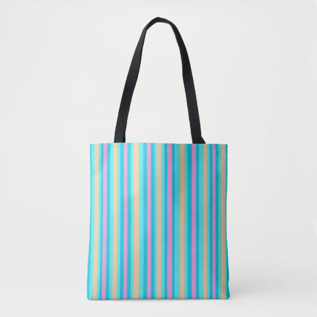 Pinstriped Aqua/Pink/Gold>  Patterned Tote Bags (Front)