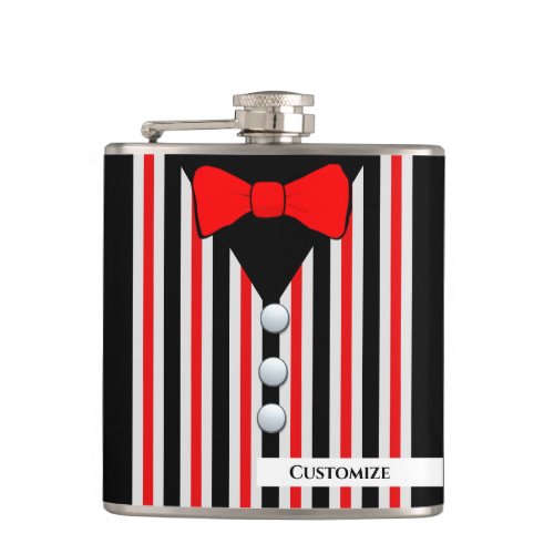 Pinstriped Vest  Red Bow Tie Vinyl Wrapped Flask