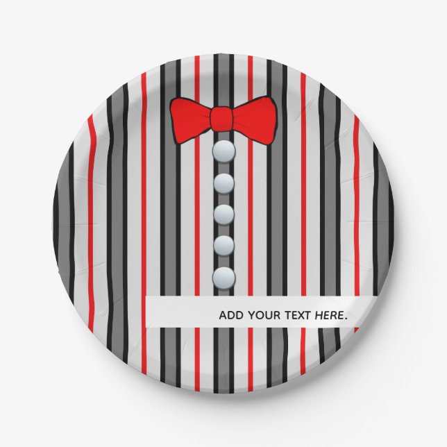 Pinstripes And A Red Bow Tie Paper Plates (Front)