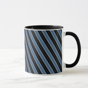 Pinstripes blue black white diagonal stripes mug