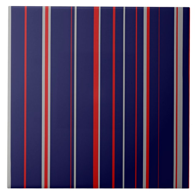 Pinstripes, colors red, navy, gray ceramic tile (Front)