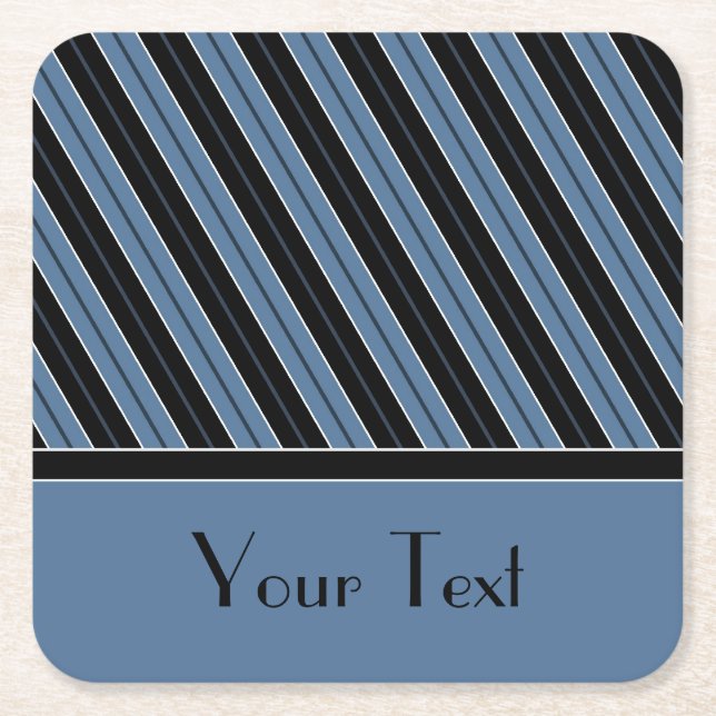 Pinstripes diagonal stripes customize text square paper coaster (Front)