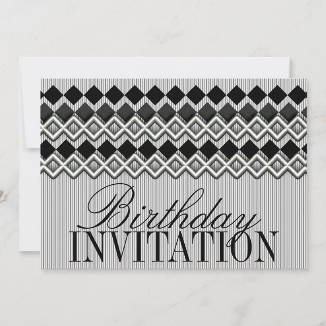 Pinstripes & Diamonds Birthday Party Invitation (Front)