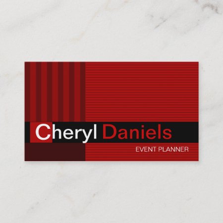 Pinstripes Monogram Initials Event Planner Red Business Card