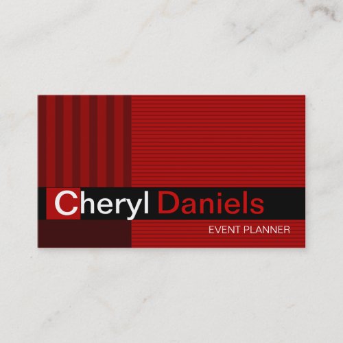 Pinstripes Monogram Initials Event Planner red Business Card