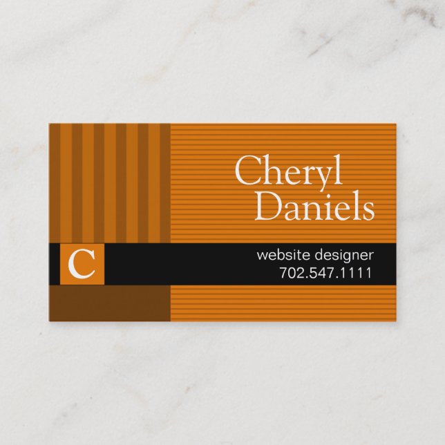 Pinstripes Monogram Initials Web Designer pumpkin Business Card (Front)