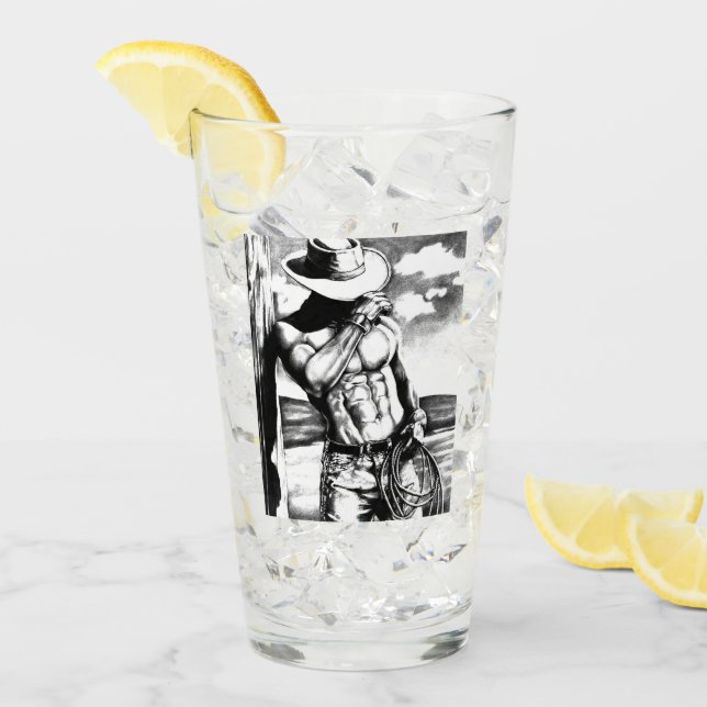 Pint Glass - Cool Fine Art Cowboy Bodybuilder (Front Ice)