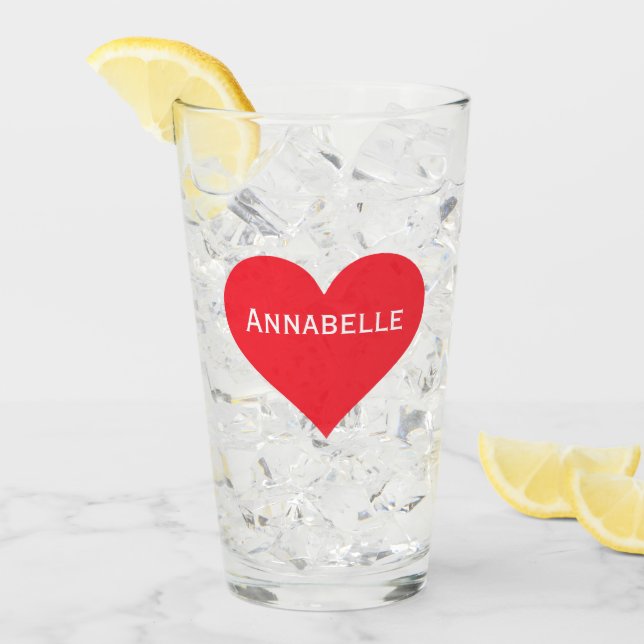 Pint Glass Cute Red Heart Name Personalized (Front Ice)