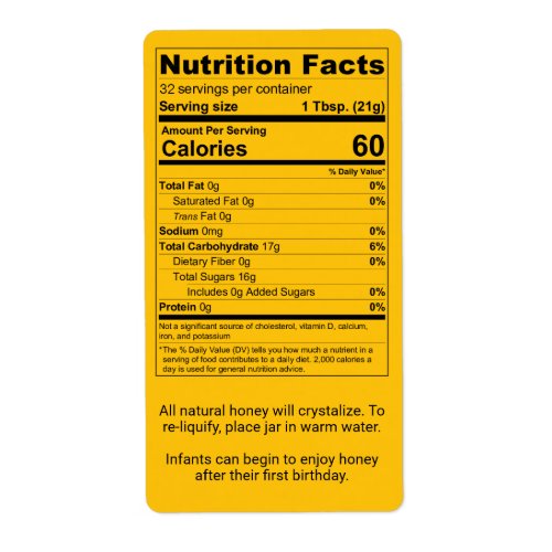 Pint Honey Jar Nutrition Facts Gold Label