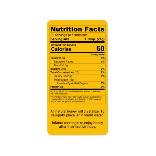 Pint Honey Jar Nutrition Facts Label Zazzle Com