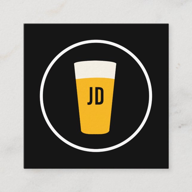 Pint of Beer Logo Trendy Black Square Business Card (Front)
