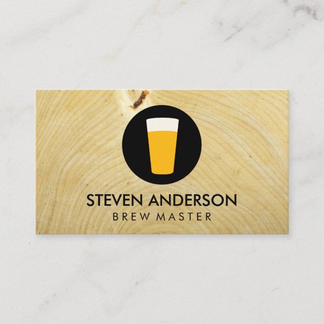 Pint of Beer Logo | Wood Grain Business Card (Front)