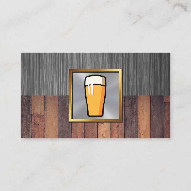 Pint of Beer | Metallic and Wood Background Business Card (Front)