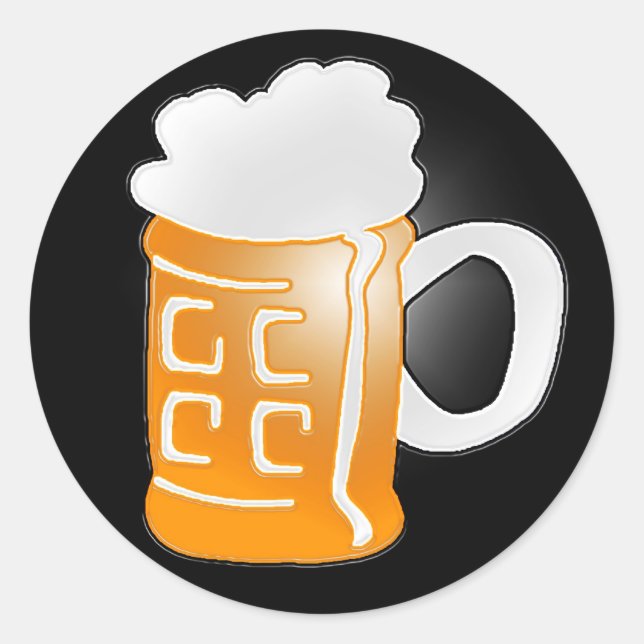 Pint of Beer Mug Design, Black Background Classic Round Sticker (Front)